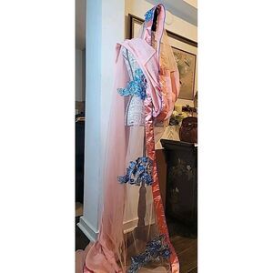 Vintage Heavy Bridal Dupatta Peach Long Hijab‎ Embroidered Veil